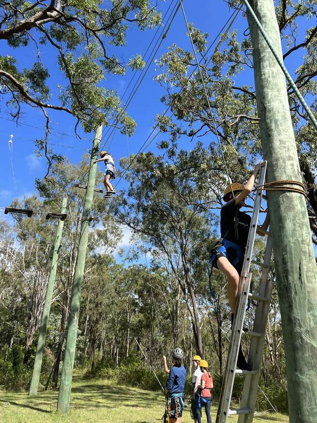 Participants on the high ropes course